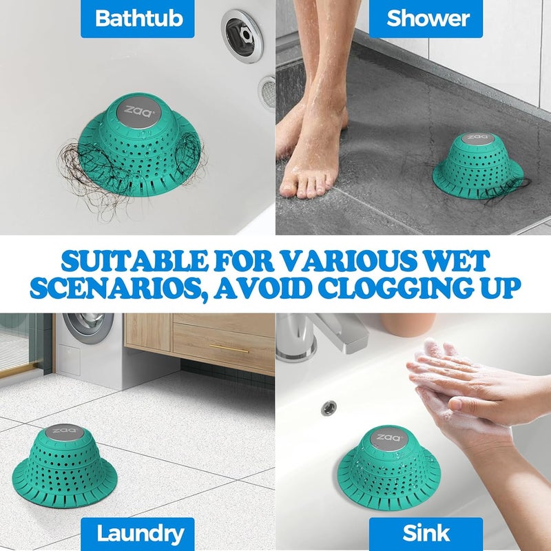 zaa Bathtub Drain Hair Catcher, Silicone Collapsible 1 Pack Drain Protector for Pop-Up and Regular Drains of Shower, Bathtub, Tub, Bathroom, Sink, Mint Green - Image 2